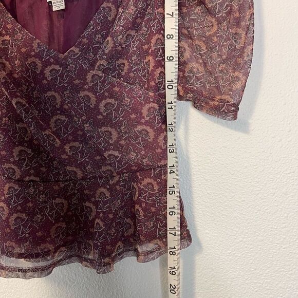 American Eagle Plum Mesh Boho Cropped Puff Sleeve Blouse Size XS - Picture 3 of 9